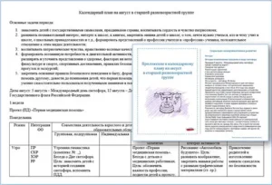 Календарно-тематический план на август в старшей разновозрастной группе